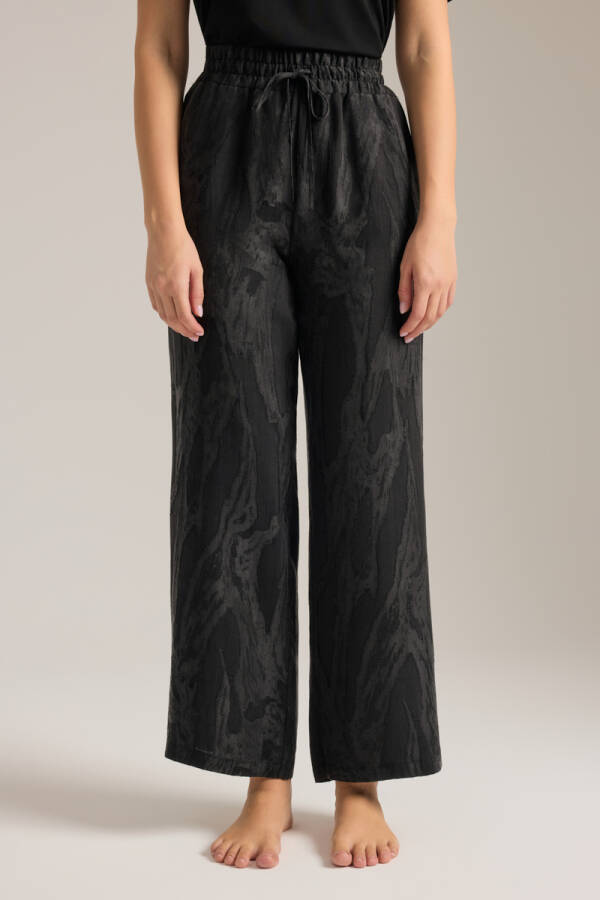 Siyah Dokulu Tencel Beli Lastikli Pijama Altı - Aker (1)