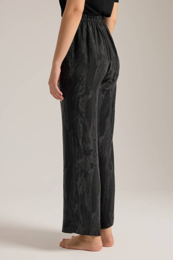 Siyah Dokulu Tencel Beli Lastikli Pijama Altı - 5