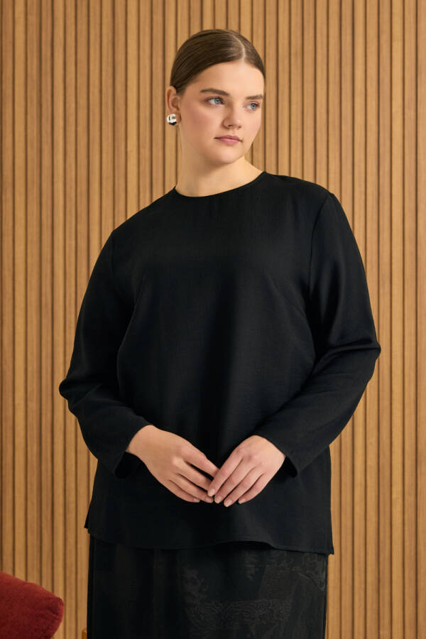 Siyah Dokuma Bluz - Aker