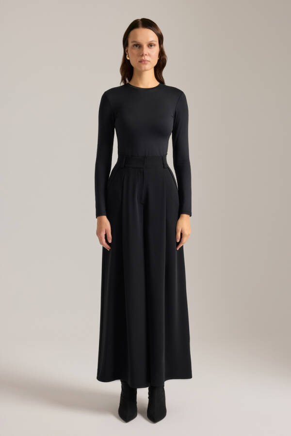 Siyah Dokuma Pantolon Etek - 1