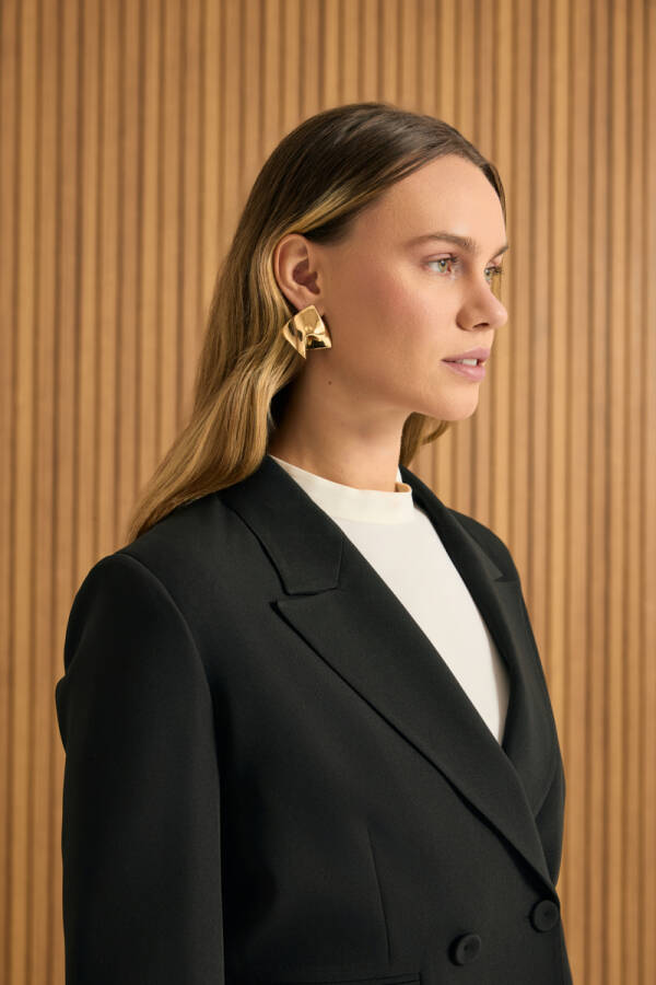 Siyah Dokuma Kısa Ceket - 4