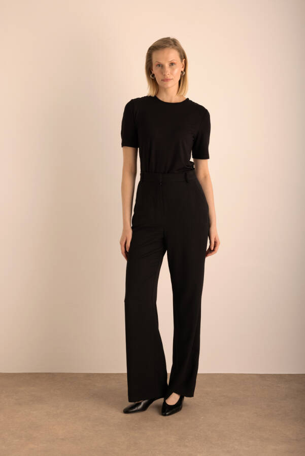 Siyah Dokuma Palazzo Pantolon - 1