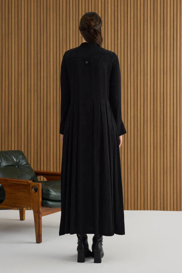 Siyah Dokusu Desenli Jakar Rayon Viscon Elbise - 6