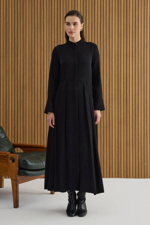 Siyah Dokusu Desenli Jakar Rayon Viscon Elbise - 3