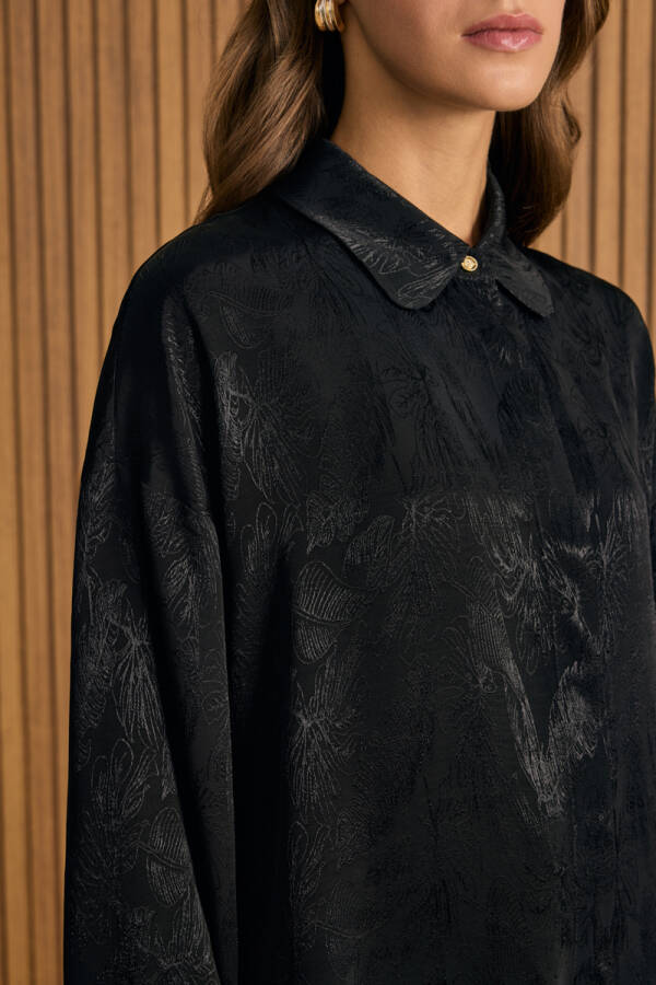 Siyah Dokusu Desenli Rayon Gömlek - 3