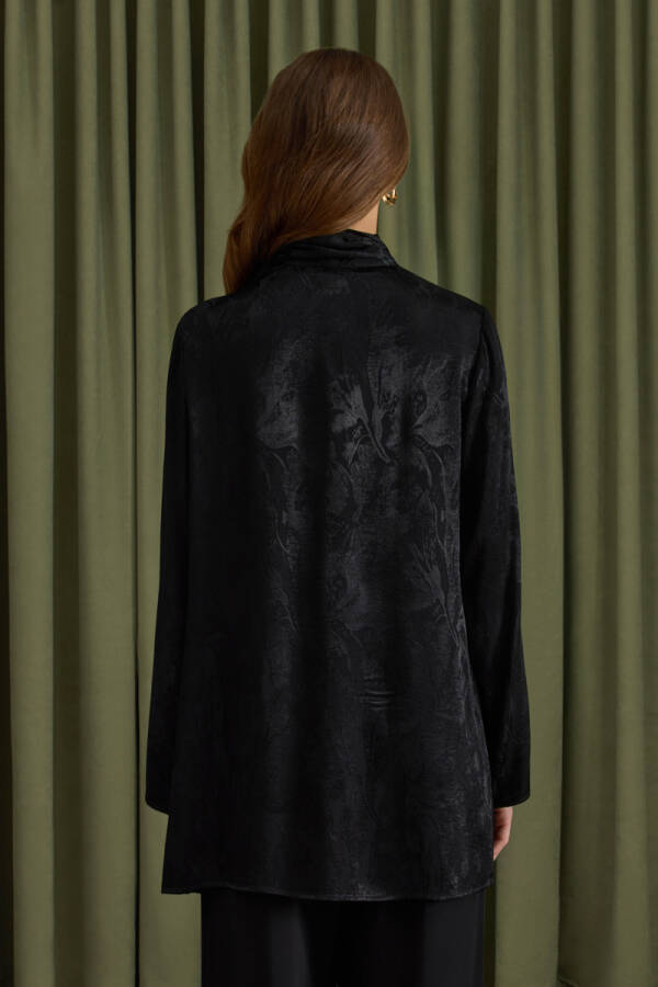 Siyah Dokusu Jakar Desenli Rayon Viscon Tunik - 5