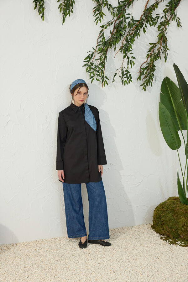 Siyah Duble Kol Gömlek - 1