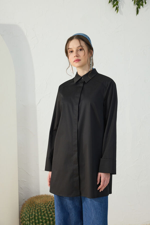 Siyah Duble Kol Gömlek - 5