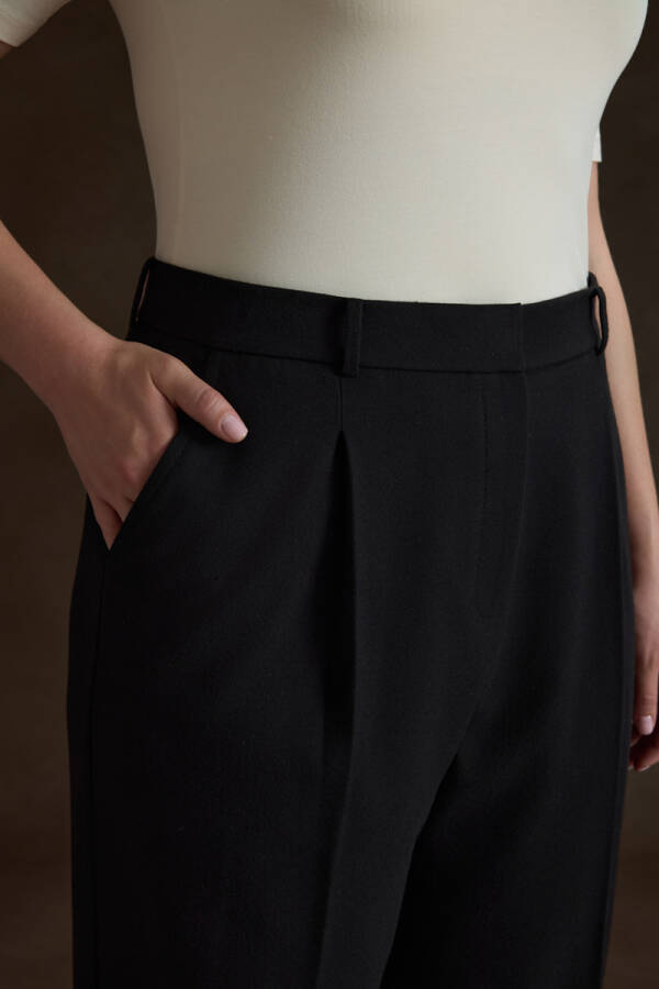 Siyah Duble Paça Bol Form Pantolon - 4