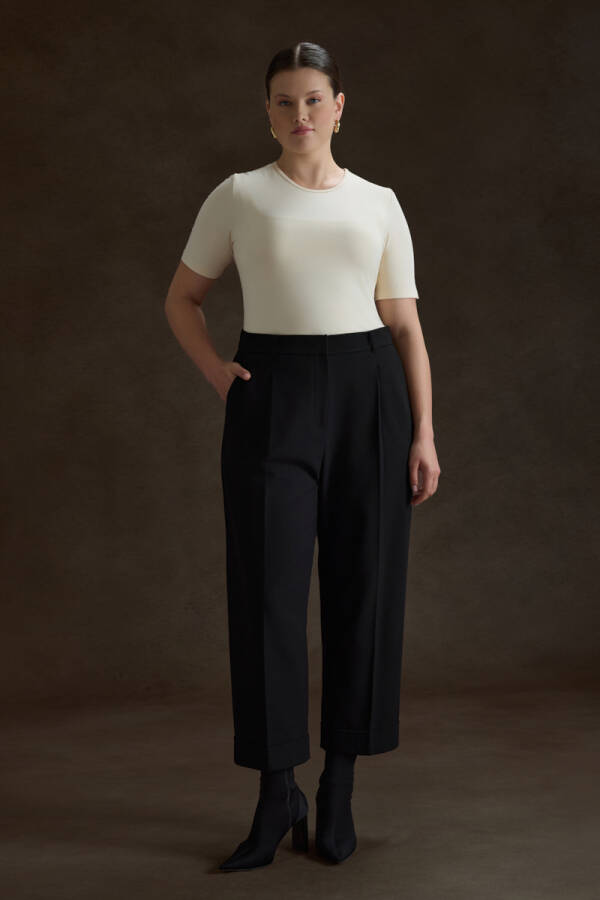 Siyah Duble Paça Bol Form Pantolon - Aker