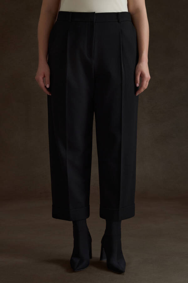 Siyah Duble Paça Bol Form Pantolon - Aker (1)