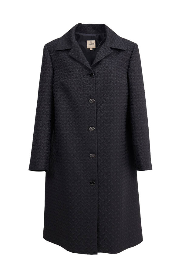 Siyah Düğme Detaylı Kendinden Dokulu Kumaş Kap - 1