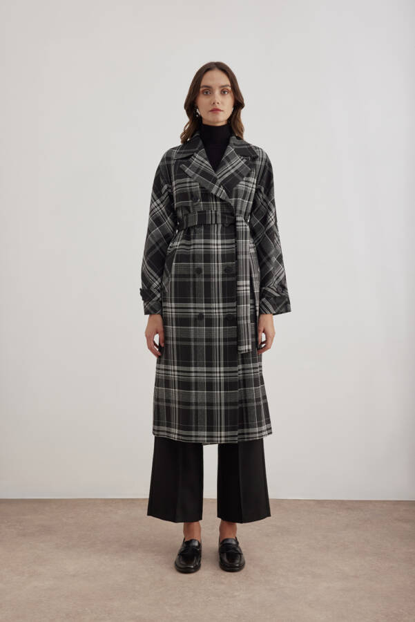 Siyah 18178111 Düğmeli Kruvaze Trençkot - Aker (1)