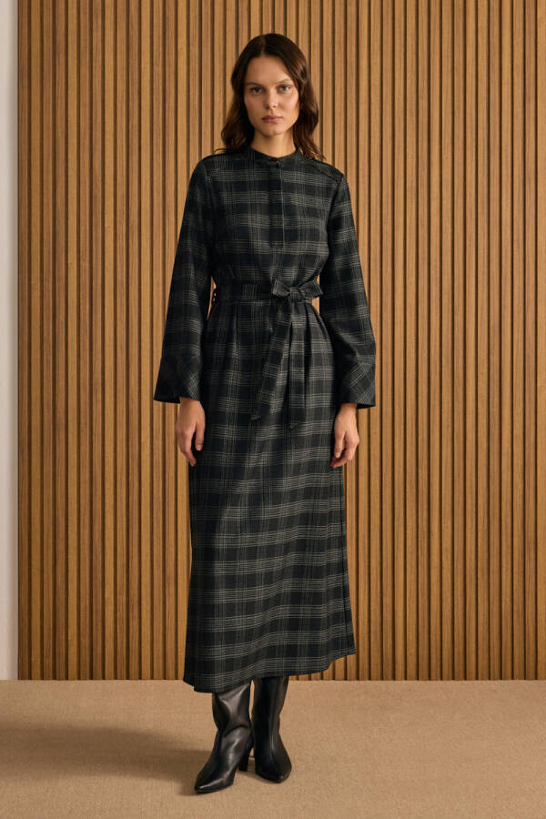 Siyah Ekose Elbise - 1