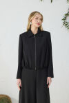 Siyah Etek Ucu Büzgülü Ceket - 5