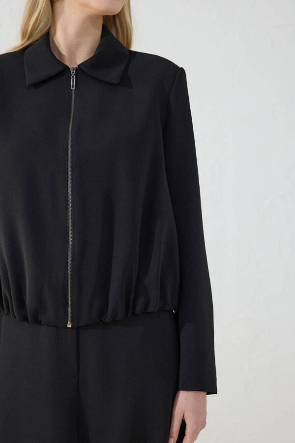 Siyah Etek Ucu Büzgülü Ceket - 6