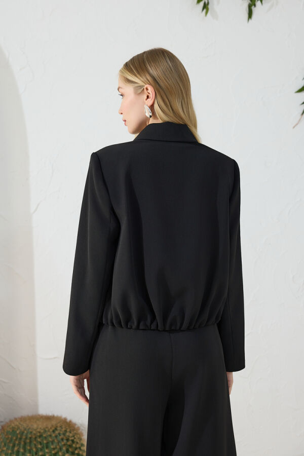 Siyah Etek Ucu Büzgülü Ceket - 7