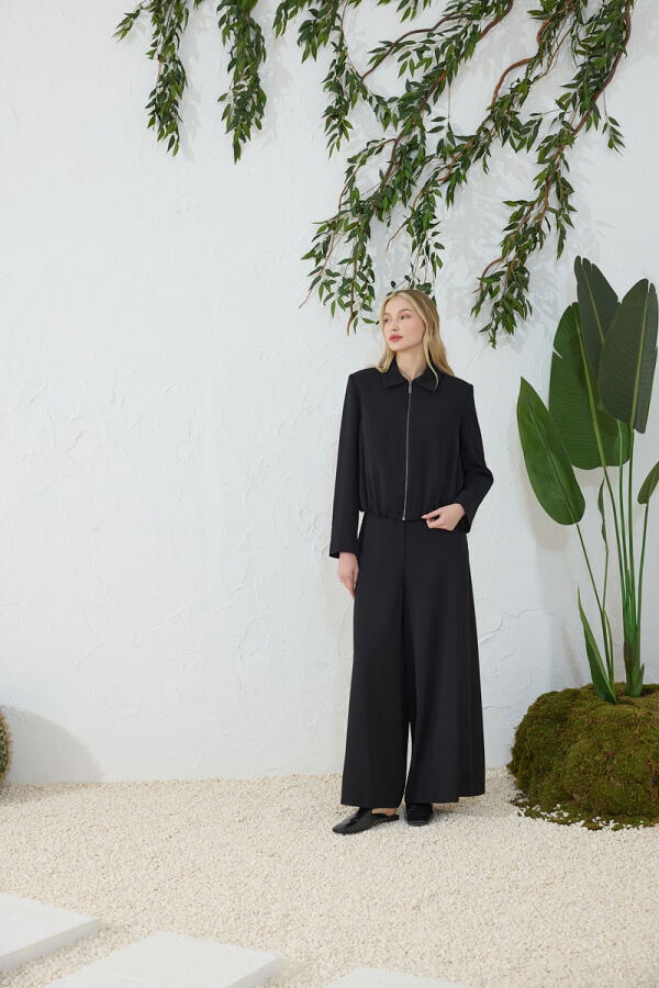 Siyah Etek Ucu Büzgülü Ceket - Aker