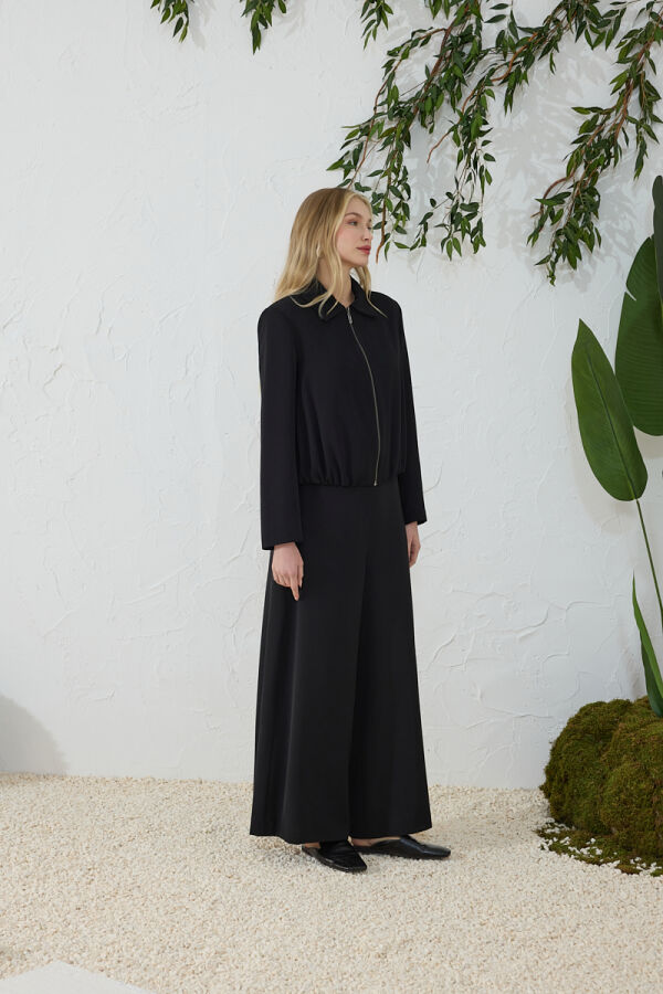 Siyah Etek Ucu Büzgülü Ceket - Aker (1)