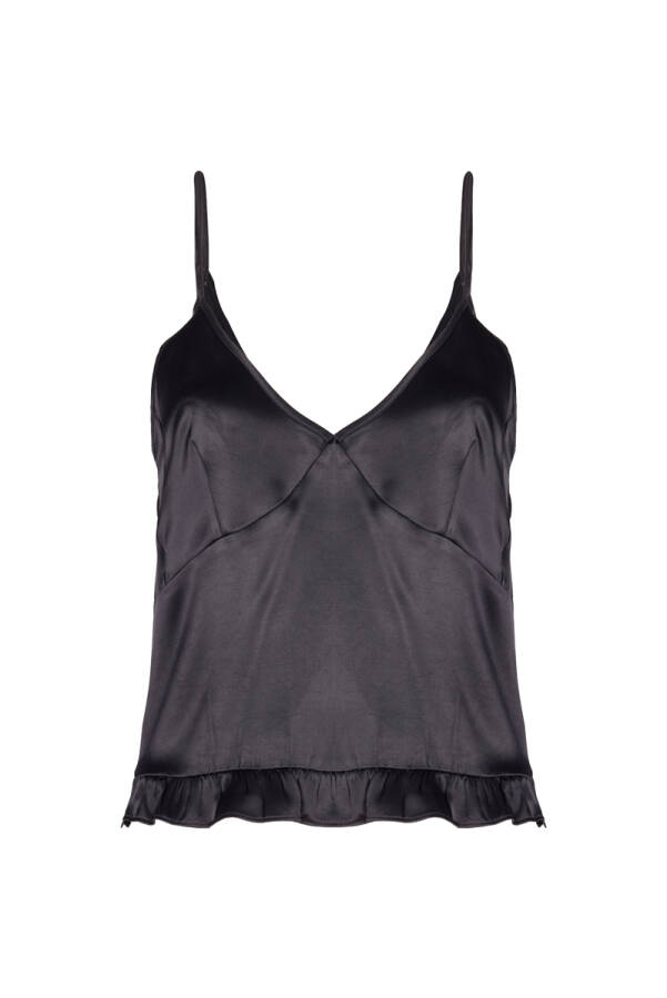 Siyah Etek Ucu Fırfır Detaylı Viscon Askılı Atlet - 1