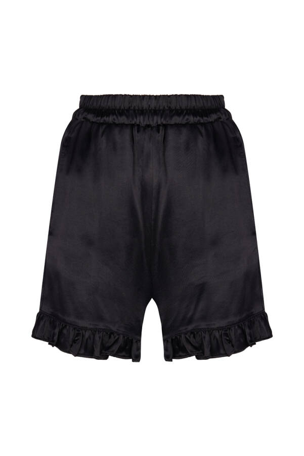 Siyah Fırfır Detaylı Viscon Şort - 1