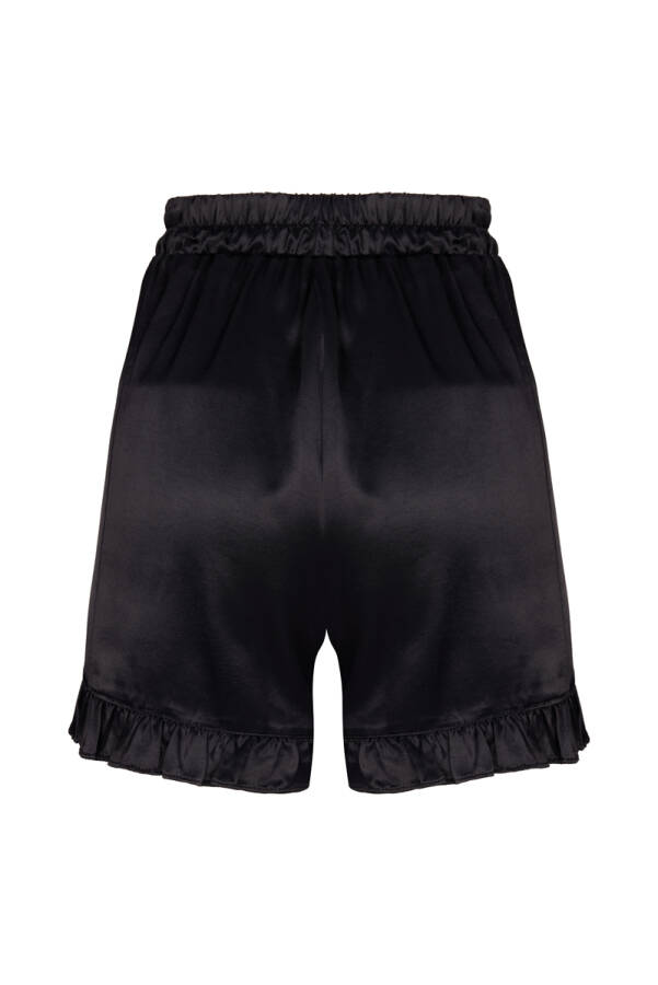 Siyah Fırfır Detaylı Viscon Şort - 3