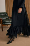 Siyah Fırfırlı Şifon Elbise - 4