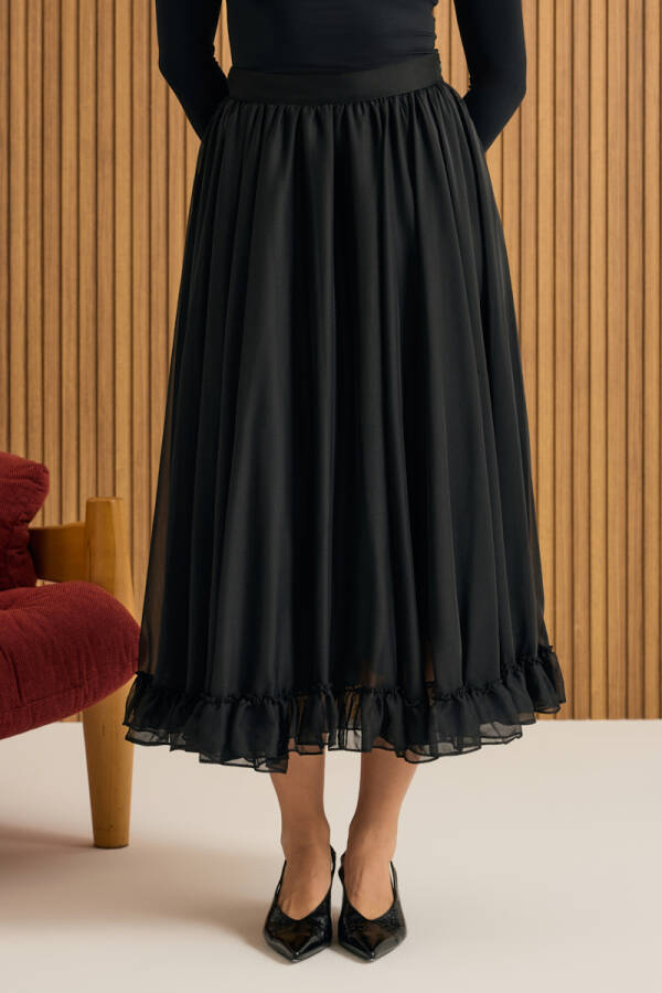 Siyah Fırfırlı Şifon Etek - 3