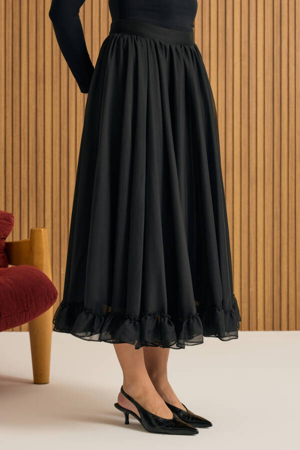 Siyah Fırfırlı Şifon Etek - 4