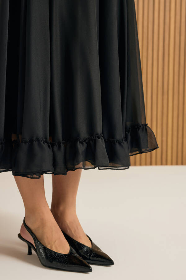 Siyah Fırfırlı Şifon Etek - 5