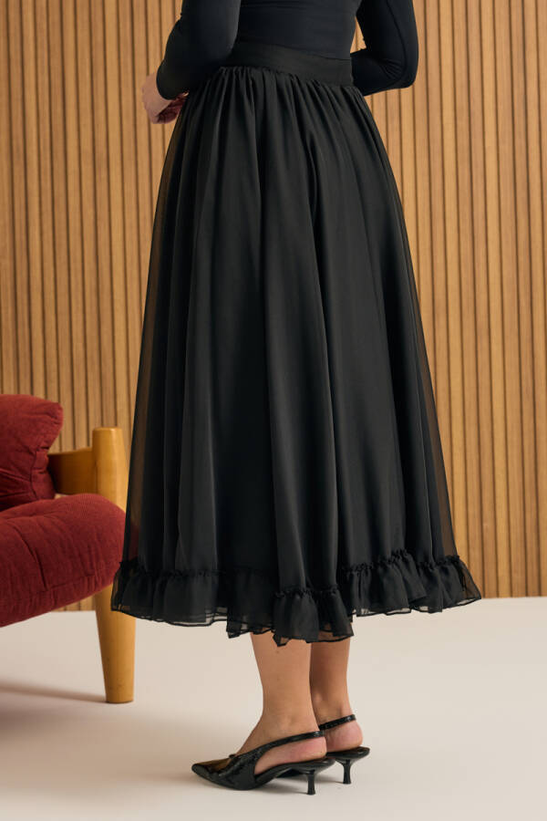 Siyah Fırfırlı Şifon Etek - 6