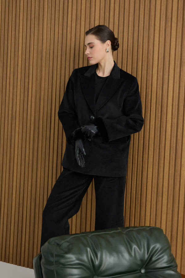 Siyah Fitilli Kadife Ceket - Aker