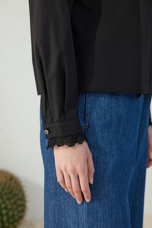 Siyah Fonksiyonel Dantel Detaylı Bluz - 6