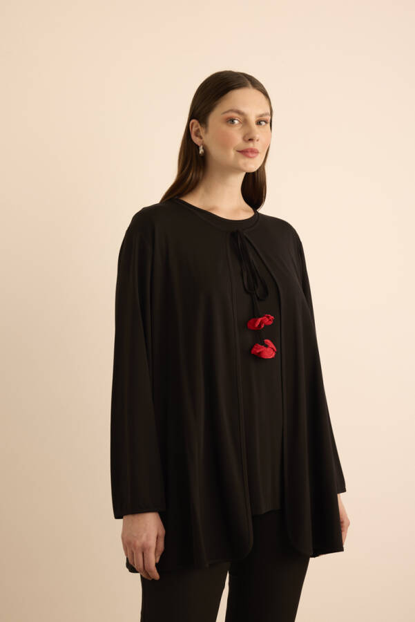 Siyah Gelincik Oya Detaylı Viscon Örme Tweenset - 5