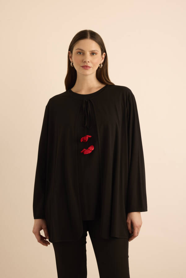 Siyah Gelincik Oya Detaylı Viscon Örme Tweenset - Aker