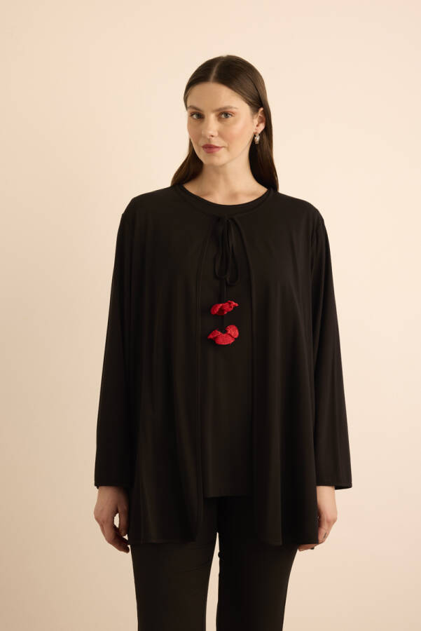 Siyah Gelincik Oya Detaylı Viscon Örme Tweenset - 3