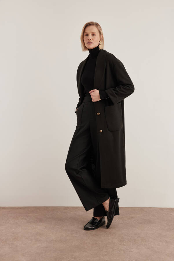 Siyah 22123111 Geniş Cep Detaylı Hırka - 4