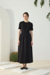 Siyah Geniş Lastik Detaylı Etek - 5