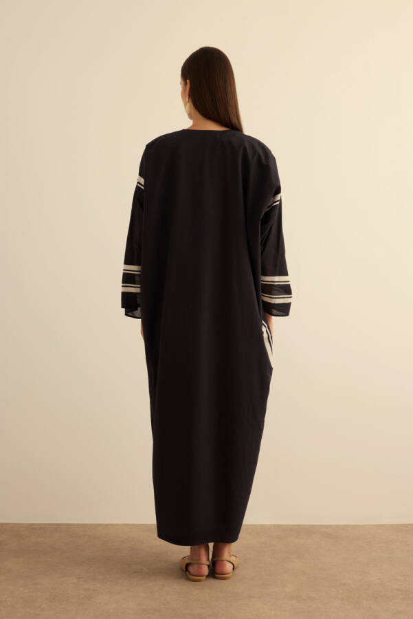 Siyah Geometrik Desenli Cotton Yaz Serinliği Kimono - 7