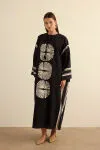 Siyah Geometrik Desenli Cotton Yaz Serinliği Kimono - 1