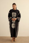 Siyah Geometrik Desenli Cotton Yaz Serinliği Kimono - 3