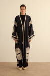 Siyah Geometrik Desenli Cotton Yaz Serinliği Kimono - 1