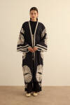 Siyah Geometrik Desenli Cotton Yaz Serinliği Kimono - 2