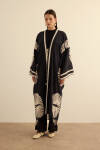 Siyah Geometrik Desenli Cotton Yaz Serinliği Kimono - 3