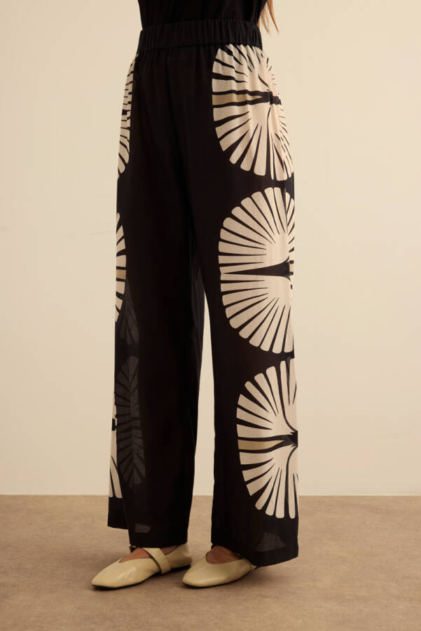 Siyah Geometrik Desenli Cotton Yaz Serinliği Pantolon - 5