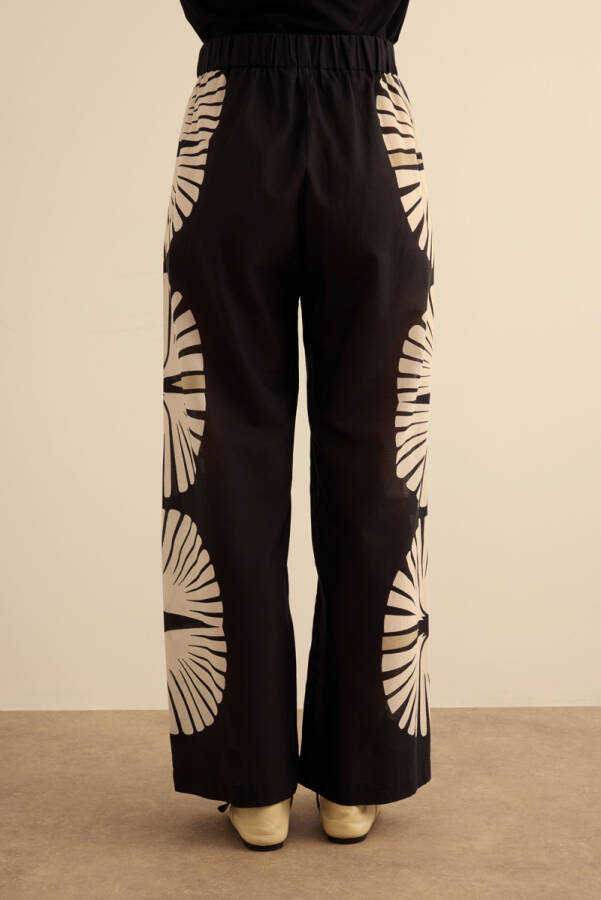 Siyah Geometrik Desenli Cotton Yaz Serinliği Pantolon - 7