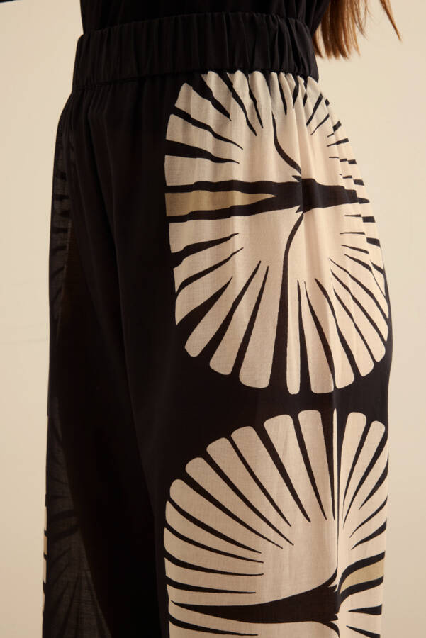 Siyah Geometrik Desenli Cotton Yaz Serinliği Pantolon - 6