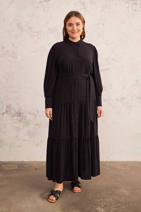 Siyah Gömlek Yaka Elbise - 1