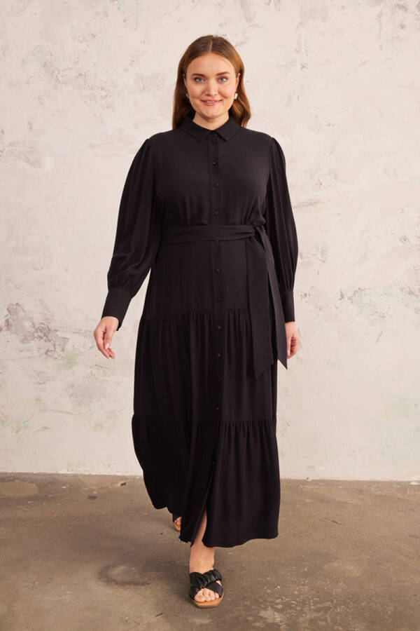 Siyah Gömlek Yaka Elbise - 5