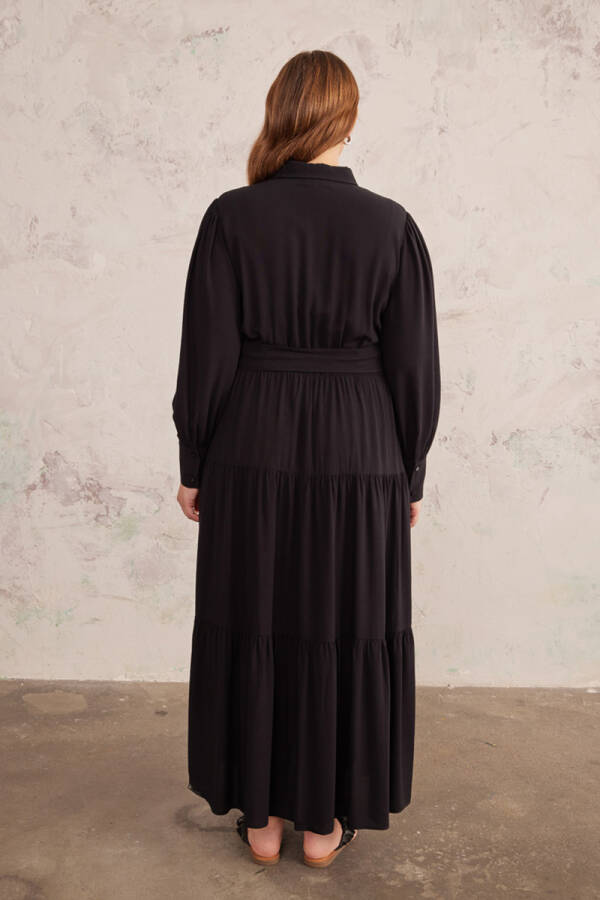 Siyah Gömlek Yaka Elbise - 6